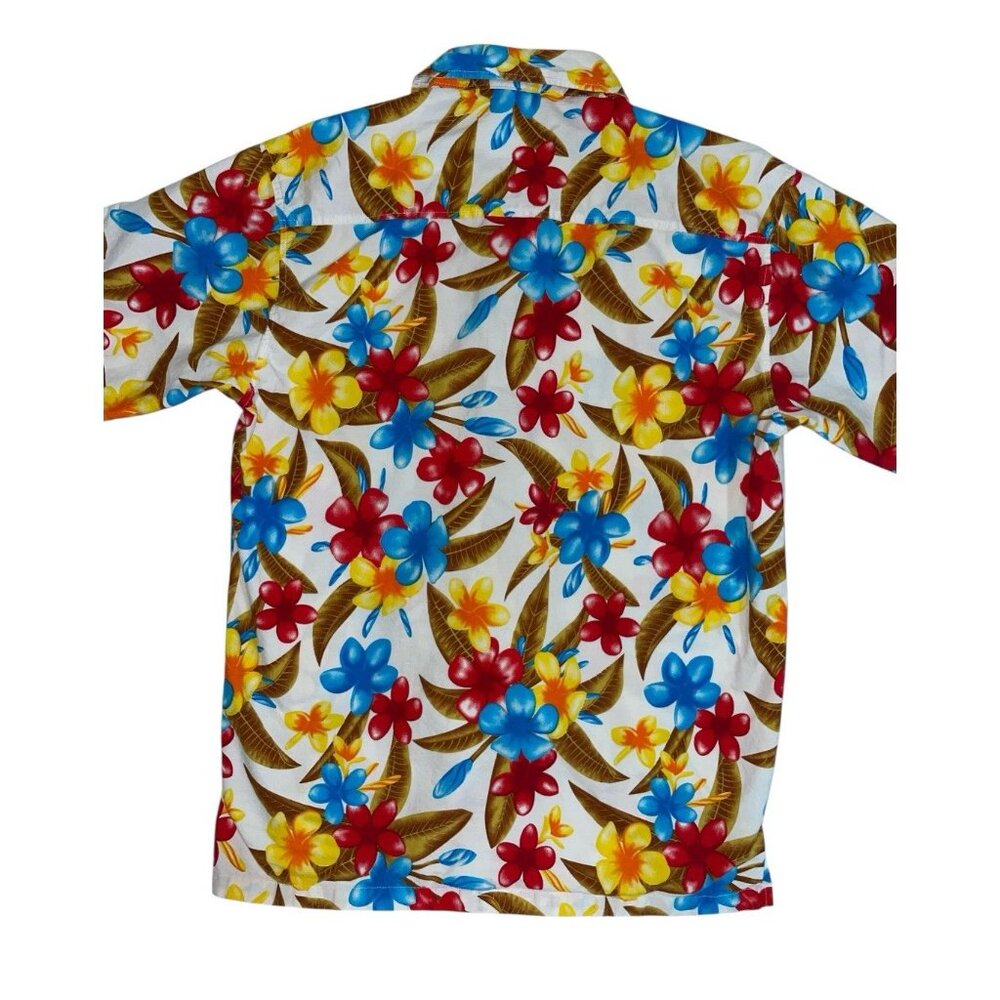 Benjawan BJ Hawaiian Shirt Mens Large Red Yellow Beach - Picture 2 of 4